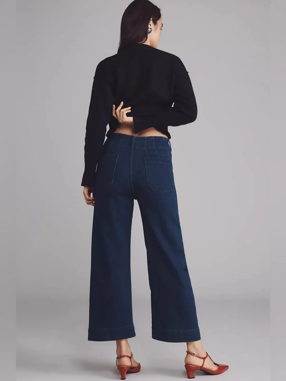 Maeve The Colette Crop High-Rise Wide-Leg Stretch Jeans 28 6 Dark zipper sides - Picture 2 of 13